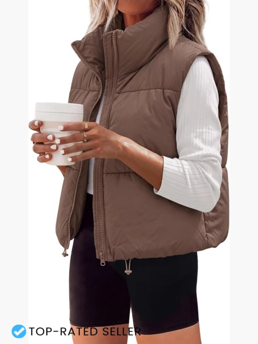 Women's Cropped Puffer Vest Zip Up Stand Collar Sleeveless Padded Quilted
